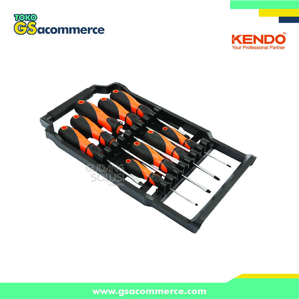 KENDO 20214 Obeng Set /9pc Screwdriver Set with Plastic Rack